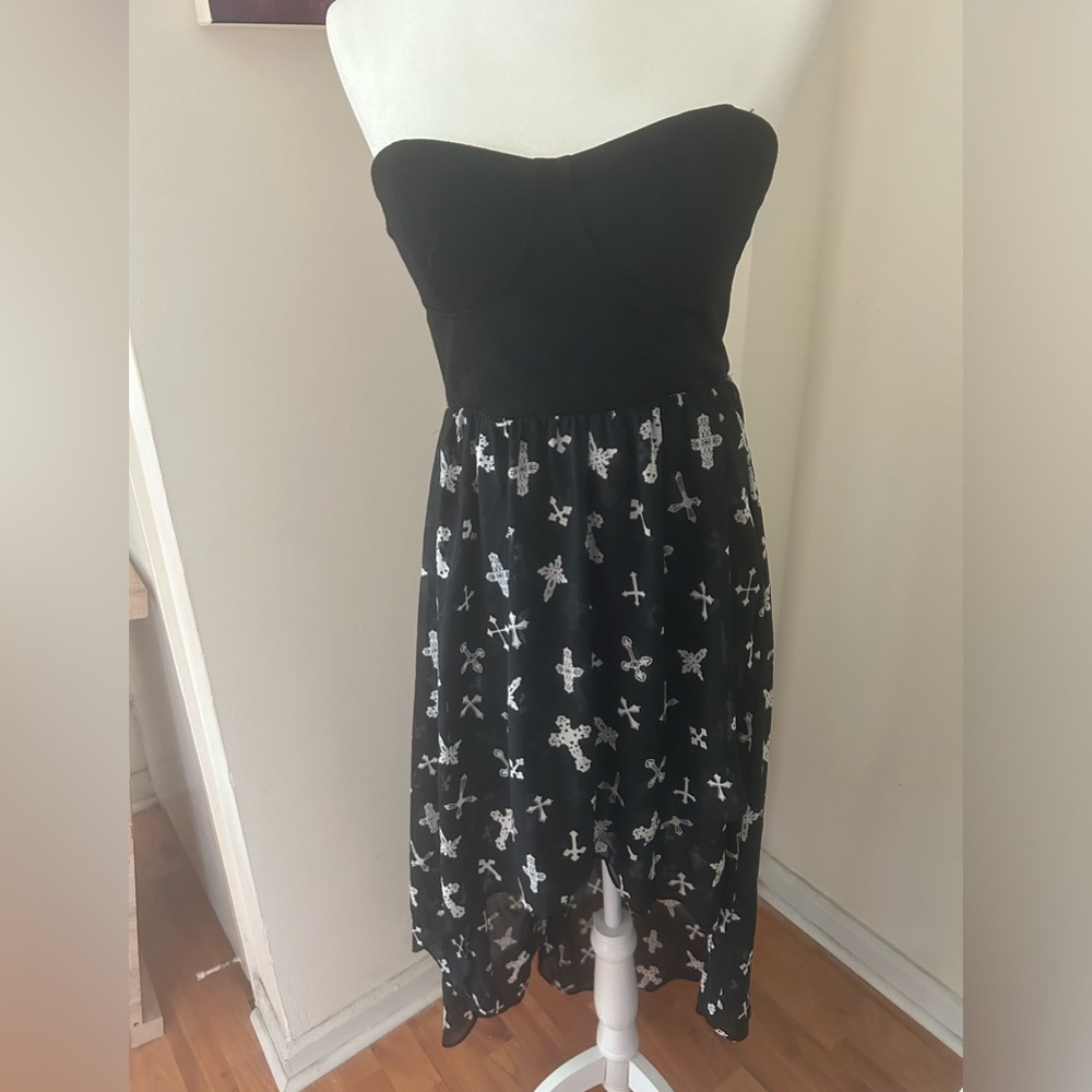 Strapless Black Dress with Crosses